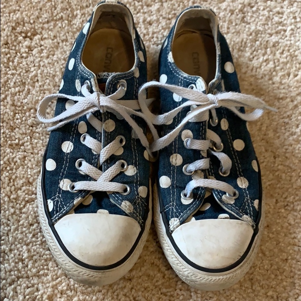 Girls youth converse Size 2 blue white polka dot